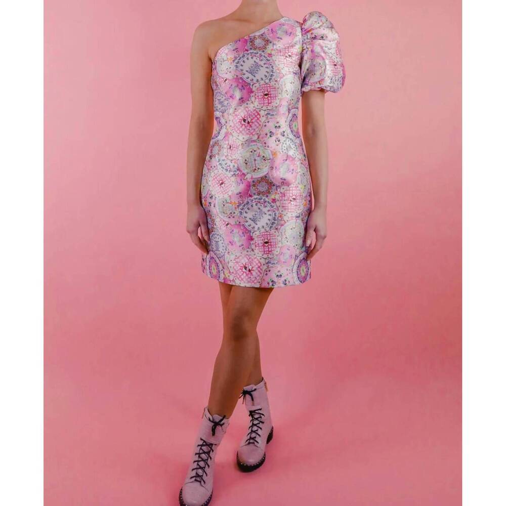 NEW NEUBYRNE opal one shoulder dress in plates print